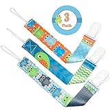 ** LAUNCH PROMO** Pacifier Clip Boys by Liname - 3 Pack - Premium Quality Universal Pacifier Clip - Adorable 2-Sided Stylish Design - Soothie Pacifier Holder - Perfect Baby Shower Gift