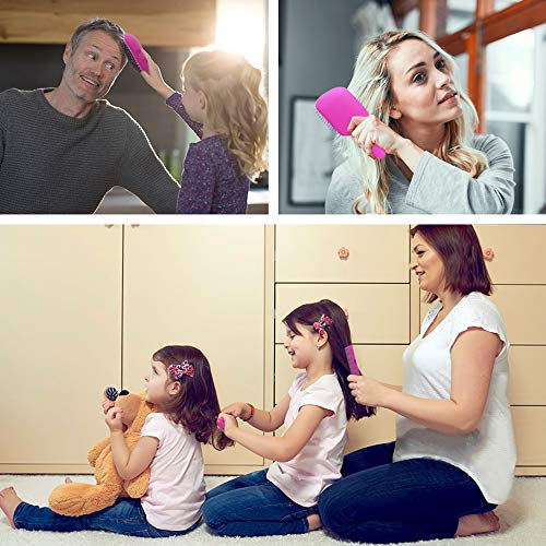4Pcs Paddle Hair Brush, Detangling Brush and Hair Comb Set for Women and Men, Great On Wet or Dry Hair, No More Tangle Hairbrush for Long Thick Thin Curly Natural Hair (Pink)