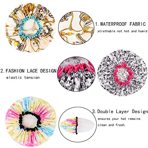 Women Waterproof Shower Cap Bath Cap for Hair Gutsdoor 4 PACK Double Layer Shower Hat Designed for all Hair Lengths and Thicknesse.