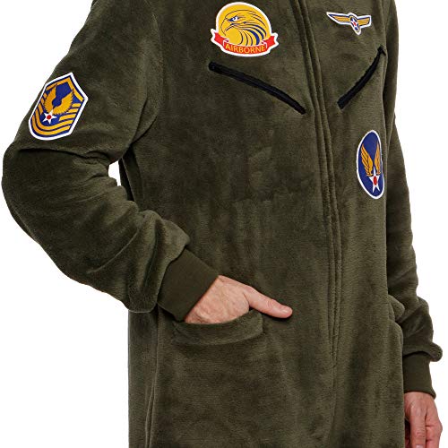 Silver Lilly One Piece Fighter Pilot Costume - Adult Novelty Flight Suit Jumpsuit Pajamas (Olive, Medium)