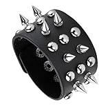 JUSNOVA Unisex Spike Studded Rivet Punk Rock Biker Wide Strap Leather Bracelet Gothic Buckle Wristband Adjustable
