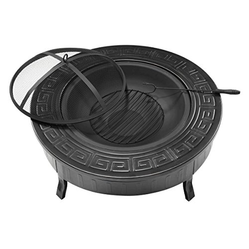 32" Round Metal Fire Pit Fire Bowl Outdoor BBQ Burning Grill Patio W