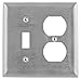 Bryant Electric SS18 2-Gang, 1-Toggle, 1-Duplex, Standard Size 302/304 Stainless Steel Wallplate, With Removable White Protective Film