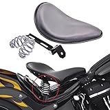 KaTur Black Leather Solo Seat 3Inch Spring Mounting Bracket Kit for Harley Harley Honda Yamaha Kawasaki Suzuki Sportster Bobber Chopper