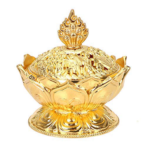 CHDHALTD Incense Holder Chinese Lotus Incense Burning Box Copper Alloy Buddhist Supplies Flower Statue Censer Room Decoration