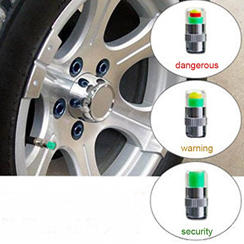 Tire Pressure Indicator, 4PCS Mini Car Tire Tyre Pressure Monitor Valve Stem Cap Sensor Indicator Alert Set(1cm2.3cm,Silver + Green)