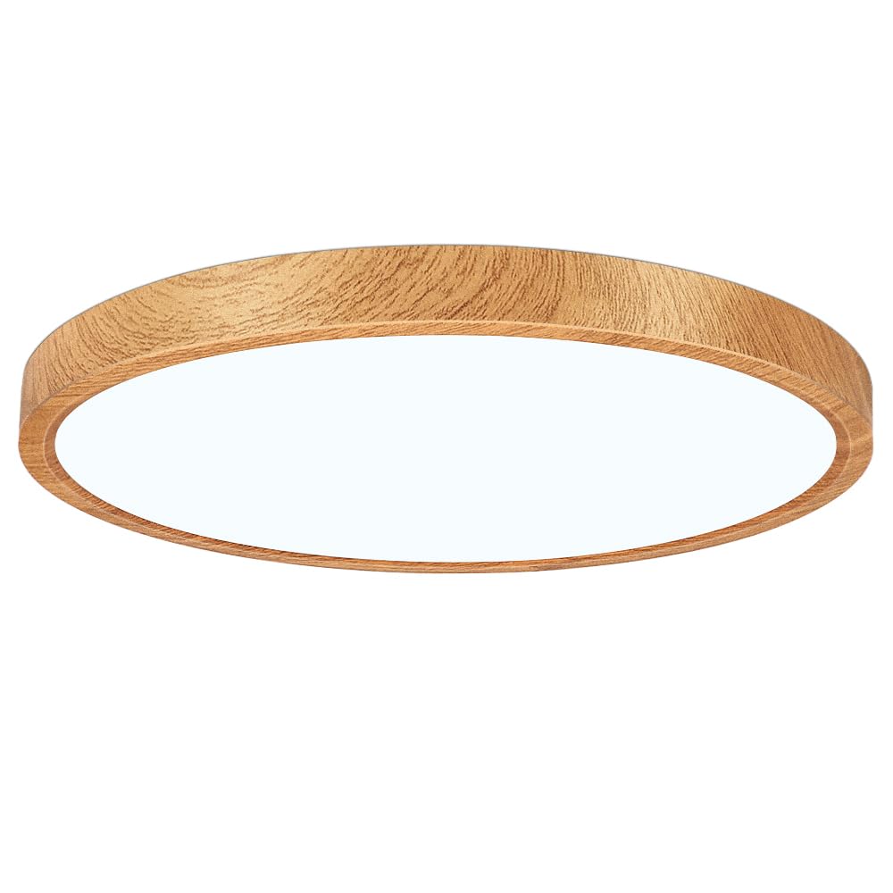 12in/30cm 24W LED Wood Grain Flush Mount Ceiling Light, 2800K Warm White Bathroom Light, 3200LM, Round Ceiling Lighting, 240W Equivalent Ceiling Lamp for Closets, Kitchens, Hallway, Bedrooms, etc.