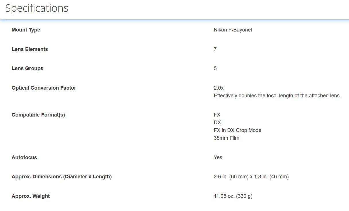 Nikon Auto Focus-S FX TC-20E III Teleconverter Lens with Auto Focus for Nikon - Picture 4 of 4