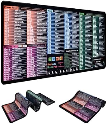Tapete de secretária de grande formato com atalhos no Excel, tapete impermeável para jogos de escritório, bordas antiderrapantes e costuradas para Word/Outlook/PowerPoint/Windows