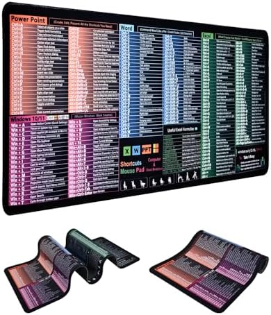 Tapete de secretária de grande formato com atalhos no Excel, tapete impermeável para jogos de escritório, bordas antiderrapantes e costuradas para Word/Outlook/PowerPoint/Windows