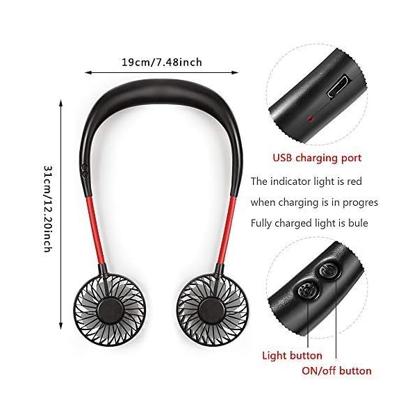 GOAMZ Lazy Neck Fan USB Portable Mini Wearable Neckband Fan with Led Light Dual Neck Flexible for Face,Aromatherapy for…