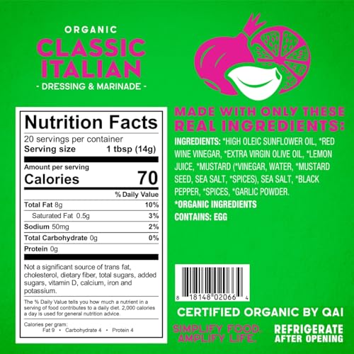 TESSEMAE’S ALL NATURAL SALAD DRESSING – FRESH FLAVORS (1 PACK, CLASSIC ITALIAN) – ORGANIC ITALIAN DRESSING – ITALIAN SALAD DRESSING – GLUTEN FREE ITALIAN DRESSING ORGANIC SUGAR FREE SALAD DRESSING