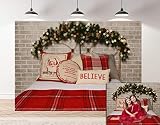DANIU Merry Christmas Room Backdrop Bed Pillows Vintage Brick Wall Glitter Christmas Photography Backgroud-7x5ft
