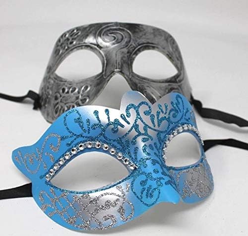 HIS N HERS PAIR OF CO-ORDINATED SILVER & TURQUOISE COUPLES VENETIAN MASQUERADE CARNIVAL PARTY BALL EYE MASKS - Image 5