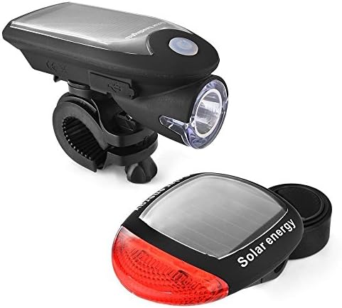 Rechargeable Bicycle Light powered by Solar USB for Headlight(White Light)&Taillight(Red Light) LED Lamp