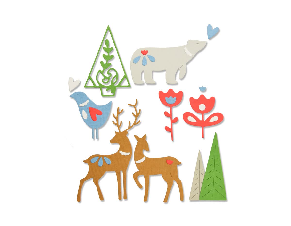 Sizzix Thinlits Die Set 663413 Christmas Elements by Lisa Jones, 10 Pack, Multi Colour, Paper, One Size