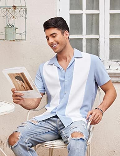 COOFANDY Men's Retro 50s Bowling Shirts Casual Button Down Short