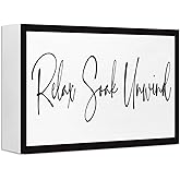Relax Soak Unwind Sign Wood Box,Farmhouse Bathroom Wooden Box Signs for Bathroom Restroom Washroom Counter Tabletop Shelf Decor