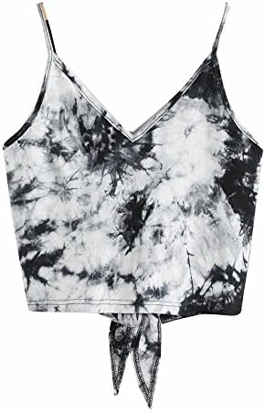 Women's Casual V Neck Seft Tie Front Crop Fashion SADUORHAPPY Womens Tank Tops,Ladies Tie-Dye Casual Sleeveless
