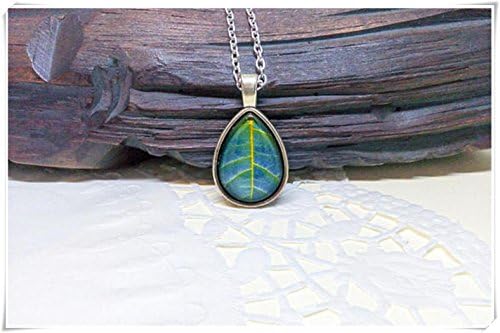 Elf House Blue drop necklace, Blue teardrop pendant, Leaf pendant, Dome glass jewelry, pure handmade