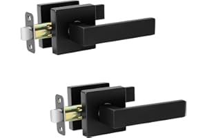 AEEKEL Matte Black Door Handle Interior Passage Door Knob (2 Pack), Square Non-Locking Door Levers for Hall or Closet, Heavy Duty Keyless Door Handles for Left Right Handle Doors