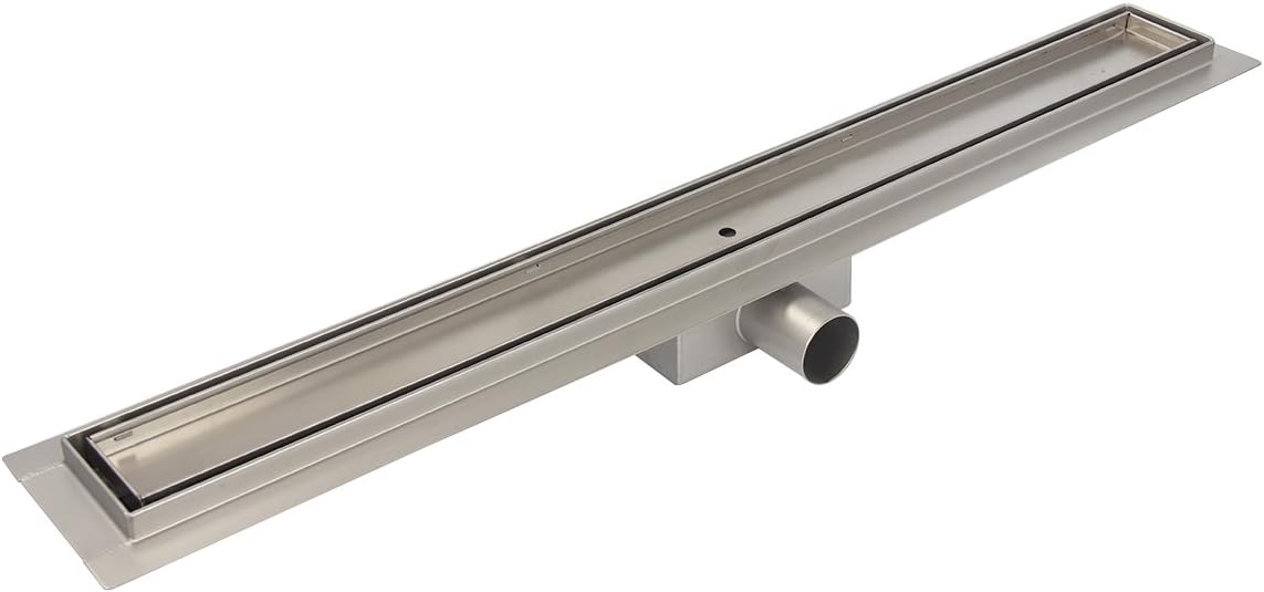Mochiglory Stainless Steel 43.3 Inches Linear Shower Drain with Tile Insert Grate, Adjustable Feet & Hair Strainer