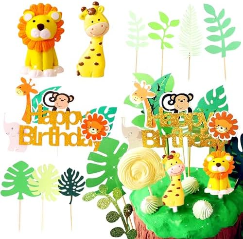 LaVenty Jungle Safari Animal Cake Toppers Picks Jungle Animals