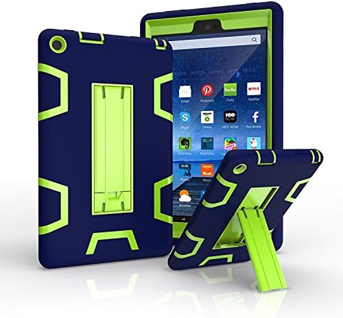 Jautenier Case for Amazon Fire HD 8 (2016 6th Generation), Kids Shock Proof High Impact Hybrid Drop Proof Armor Defender Protection Cover Built With Stand for All-New Fire HD 8 Tablet (Navy/Green)