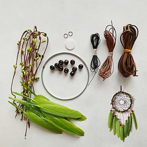 MEXIDAWN DIY Dream Catcher Kits - Green Feather Hippie Decoration Handmade Kits Boho Wall Hanging