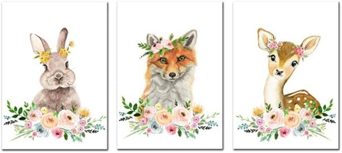 Muzimuzili Dibujos Animados Flor Conejo Ciervo Zorro Lienzo Pintura