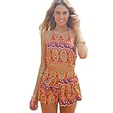 Kingfansion Floral Backless Frenum Chiffon Bodycon Jumpsuit Short Pant for Women (M)