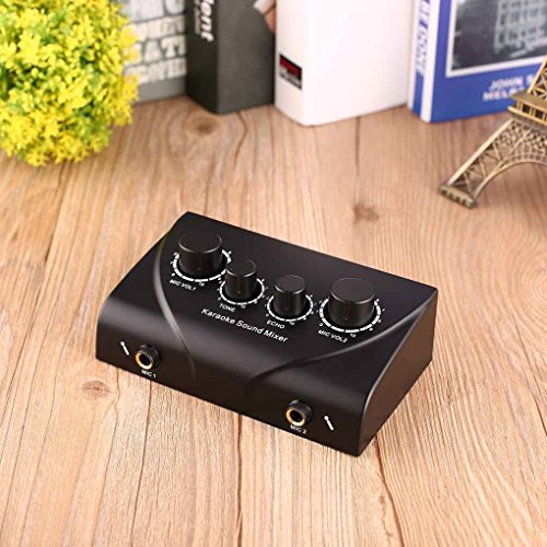 EgalBest US Plug Portable Dual Micphone Mini Digital Karaoke Sound Mixer Professional Audio System Machine black