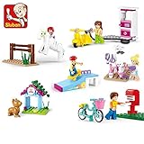 Sluban 6set Building Block Girl's Dream of Skateboard Dog House Pet Beauty Salon Mailbox Horse Gas Station B0512-18 150pcs 6dolls