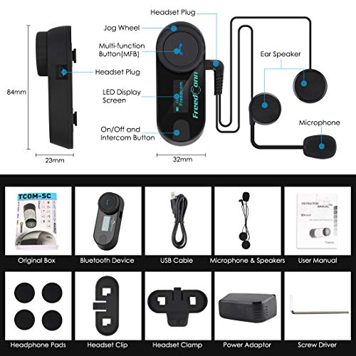 Helmet Bluetooth Intercom Kit Microphone Headphone Motorcycle Intercom Headset 800M Full-Duplex Intercom Support 3 Riders Connected, Cell Phone/Music/GPS (1 Unit with Hard Cable) - Thumbnail 6