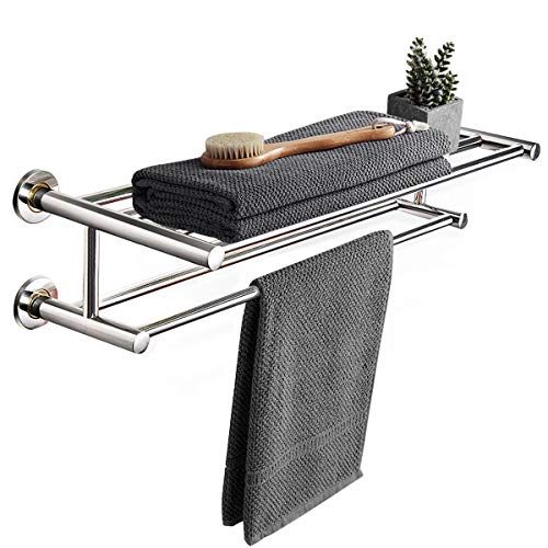 Tangkula Wall Mounted Bathroom Shelf with 2Tier Bars, 24 Inch