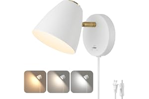 OIYIO Modern Plug in Wall Sconces, White LED Wall Lamp, 3 Color Changeable Indoor Sconce Wall Lighting, Small Wall Mounted Reading Light, Plug in Wall Light as Kid Room, Living Room, Bedroom, Bedside