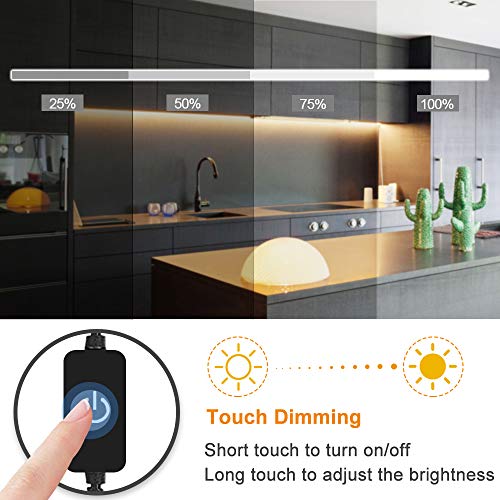 Solarlang LED Under Cabinet Light, Ultra-Thin Design, 1OW CRI90+, 900 Lumens, Nature White 4000K, Kitchen Cabinet Strip Lights with Touch Dimmer Switch, 2 Pack