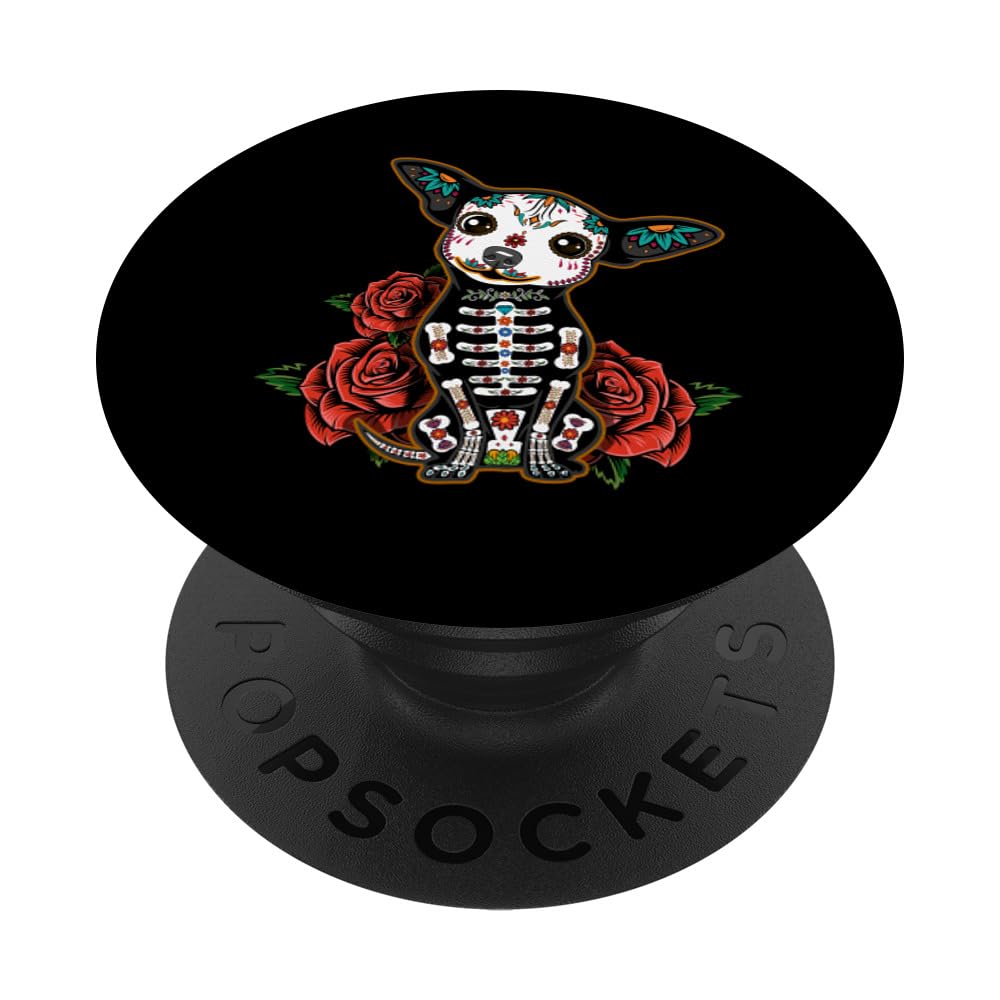 Calavera Chihuahua Playful Colorful Cute Dia De Los Muertos PopSockets Adhesive PopGrip