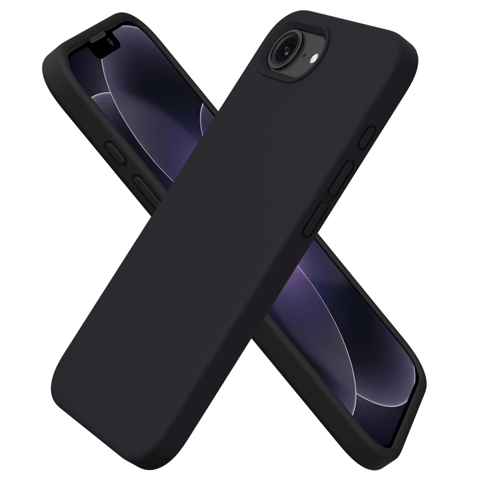 ORNARTO Compatible with iPhone 17e Case and for iPhone 16e Case 6.1", Liquid Silicone 3 Layers Full Covered Soft Gel Rubber Shockproof Cover, Protective Phone Cases for 16e & 17e-Black