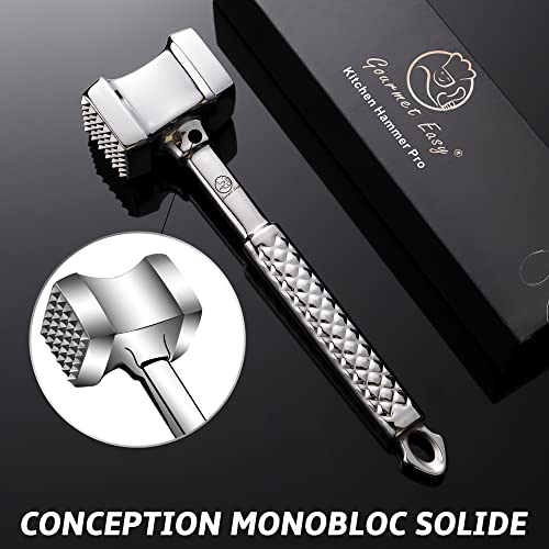 Stainless Steel Meat Tenderizer - Professional Double Sided Meat Hammer - Dishwasher Safe - Ideal for Cutlets, Chops, Steaks - Mallet by Gourmet Easy