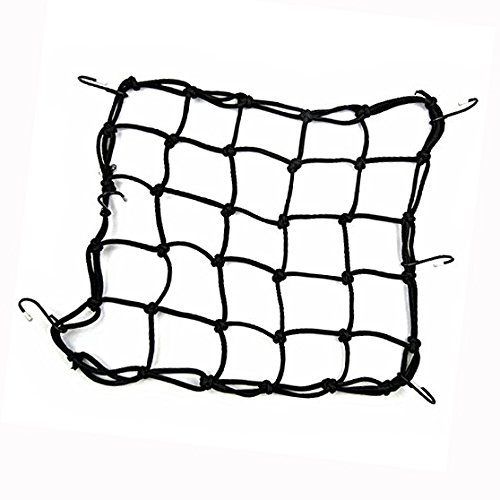 Cisixin Black 40 x 40cm Heavy-duty Elasticated Bungee Cargo Net, 6 Metal Hooks, Universal Compatibility with Cars, Vans, Trucks, SUVs, Camping, Fishing, Biking Equipment