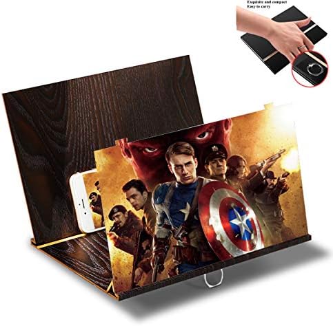 ECOOLBUY Screen Magnifier 3D Smart Mobile Phone Movies Amplifier with Wood Bracket Foldable Holder Stand for All Smart Phones (With Ring holder/8"/Black)