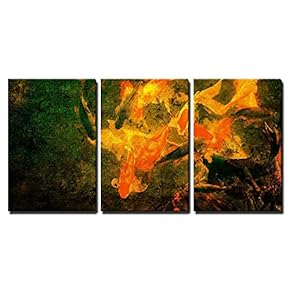 Red Golden Fish on Grunge Background x3 Panels