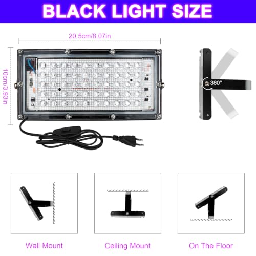 CREATESTAR LED Luce Nera 50W, Faro UV LED IP65 Impermeabile Faretto con 1,5m Spina, Lampada per Discoteca Festa Glow Acquario Bar Poster Fluorescente Halloween (1)