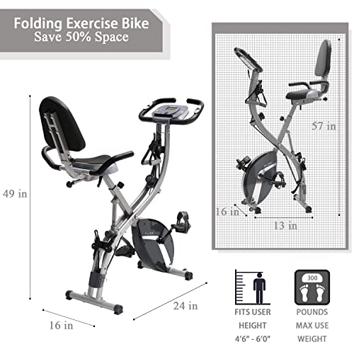 PLENY Folding Exercise Stationary Bike 3in1 Foldable Indoor Cycling