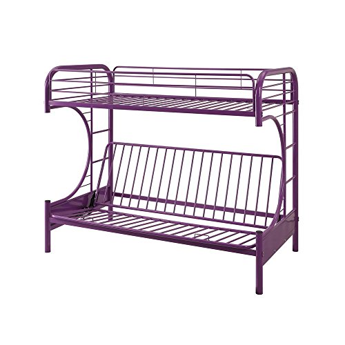 Major-Q 7002091pu Purple Modern Metal Tube Supported Twin Futon Bunk Bed with Built-in Ladders & Full Length Guard Rails