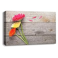 Canvas Wall Art - Flowers on Vintage Wood Background - Canvas Prints Home Artwork Decoration for Living Room,Bedroom - 12x18 inches