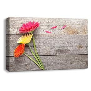 Flowers on Vintage Wood Background Home Artwork for...