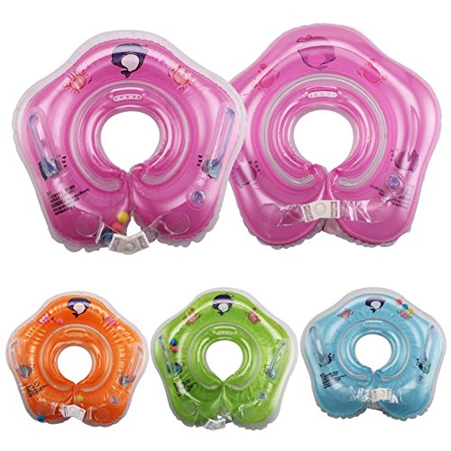 Baby Swimming Rings Double-decked Safety Floating PVC Inflatable Pool Float with Handle,Pink