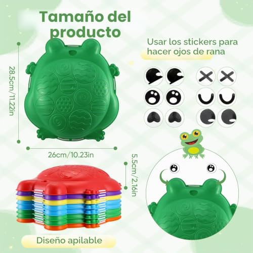 Jradse Frog March Stones for Children, 8 Pieces of Non-Slip Sensory Calculations, Indoor/Outdoor Motor Set 3-8 Years, Develops Motor Skills, Supports 120 kg